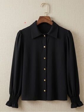 NEW AB Boutique | Black Puff Sleeve Blouse with Gold Buttons